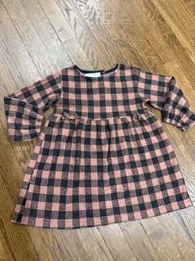 Zara Pink and Black Check Long-Sleeve Girls Dress